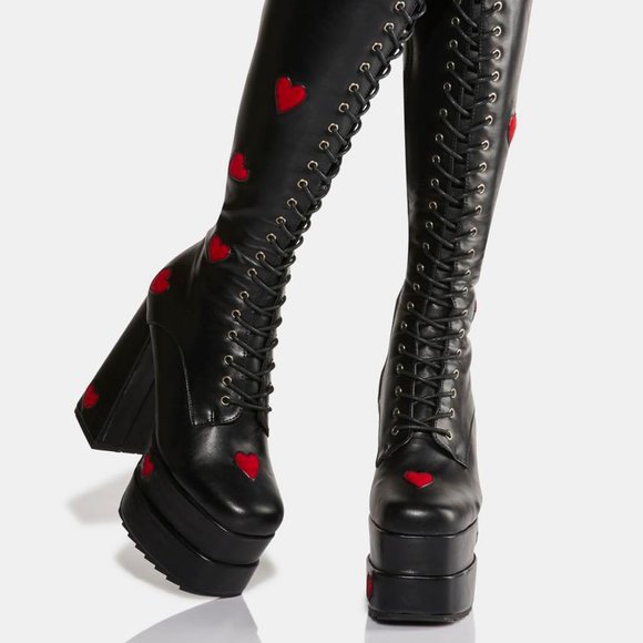 THE QUEEN OF THE NIGHT and HEARTS Chunky Platform Knee High Boots ( BRAND NEW ! - Picture 4 of 6